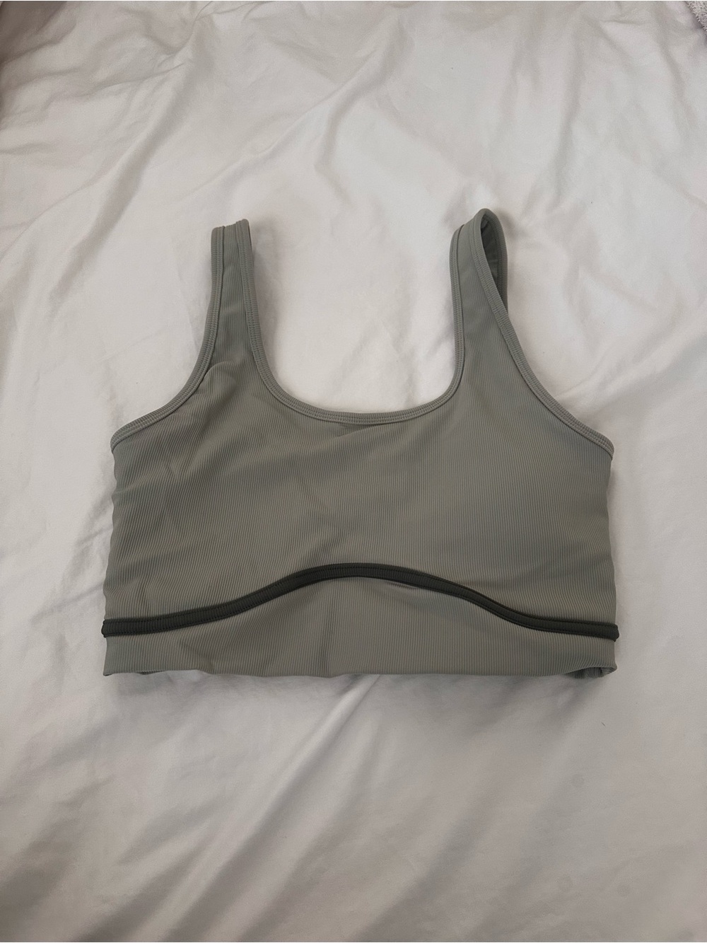 Ribbed Scoop Sports Bralette in Sage with Dark Trim
